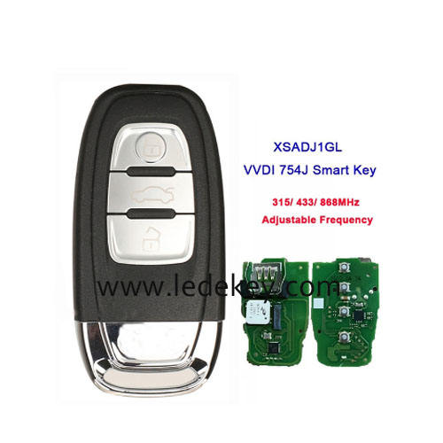 VVDI Audi 3 button 754J Keyless Go Smart Key with 315MHz/ 433MHz/ 868MHz Adjustable Frequency for Audi A6L Q5 A4L A8L