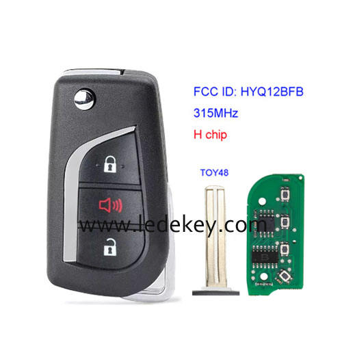 Toyota TOY48 Blade 3 button Flip Remote Key 315Mhz H chip For Toyota Camry 2018-2021 FCC ID: HYQ12BFB P/N: 89070-06790