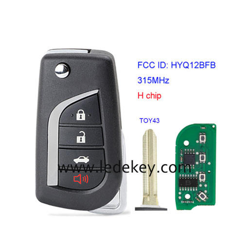 Toyota TOY43 Blade 4 button Flip Remote Key 315Mhz H chip For Toyota Camry 2018-2021 FCC ID: HYQ12BFB P/N: 89070-06790
