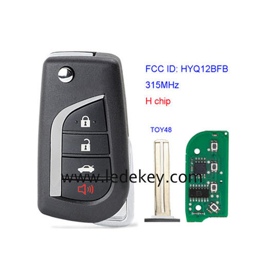 Toyota TOY48 Blade 4 button Flip Remote Key 315Mhz H chip For Toyota Camry 2018-2021 FCC ID: HYQ12BFB P/N: 89070-06790