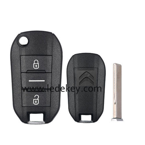 Citroen 2 button flip remote key shell with logo with 407(HU83) blade
