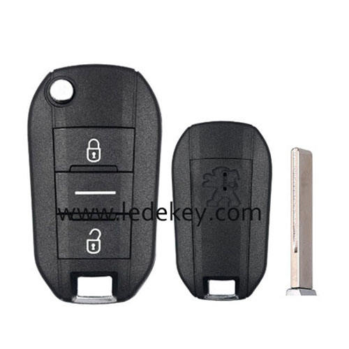Peugeot 2 button flip remote key shell with logo with 407(HU83) blade