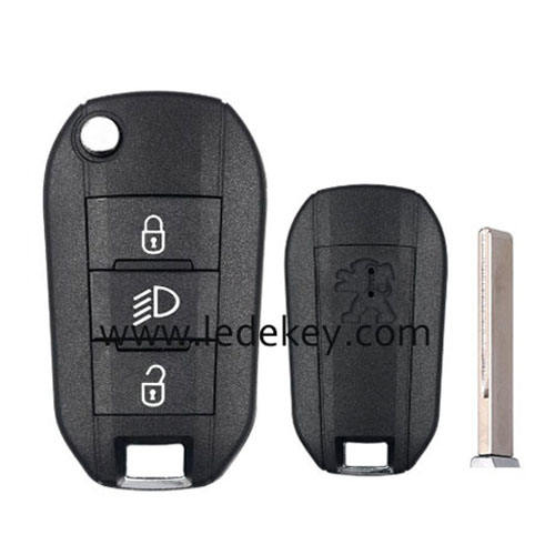 Peugeot 3 button Light button flip remote key shell with logo with 407(HU83) blade