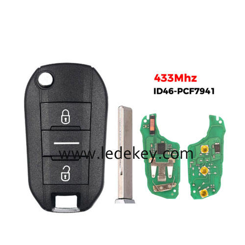 Citroen 2 button flip remote key FSK 433mhz ID46-PCF7941 chip (407/HU83 blade ) For Citroen C3 C4 C4L Cactus Hella C-Elysee Cactus