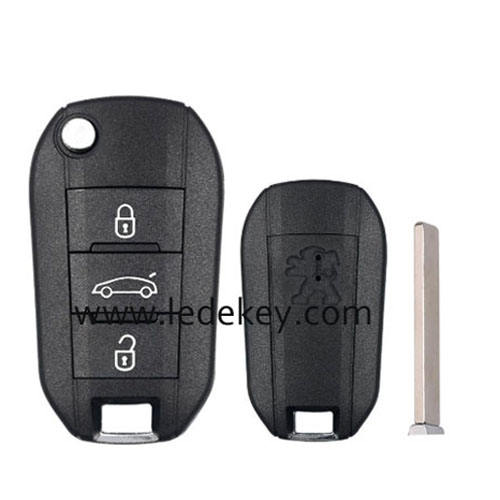 Peugeot 3 button flip remote key shell with logo with 307(VA2) blade