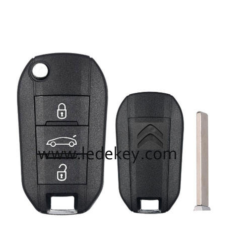 Citroen 3 button flip remote key shell with logo with 307(VA2) blade