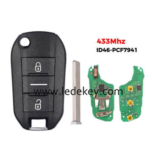 Peugeot 2 button flip remote key FSK 433mhz ID46-PCF7941 chip (307/VA2 blade ) For Peugeot 208 2008 301 308 508 5008 RCZ Expert