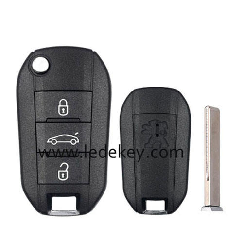 Peugeot 3 button flip remote key shell with logo with 407(HU83) blade