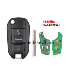 Citroen 2 button flip remote key FSK 433mhz ID46-PCF7941 chip (307/VA2 blade ) For Citroen C3 C4 C4L Cactus Hella C-Elysee Cactus