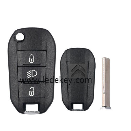 Citroen 3 button Light button flip remote key shell with logo with 407(HU83) blade
