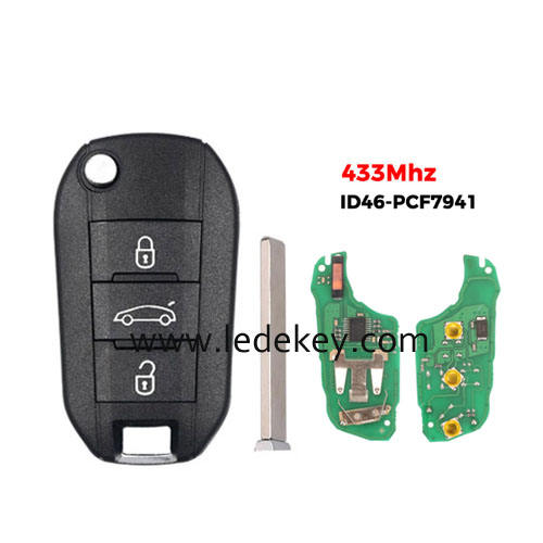 Citroen 3 button flip remote key FSK 433mhz ID46-PCF7941 chip (307/VA2 blade ) For Citroen C3 C4 C4L Cactus Hella C-Elysee Cactus