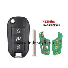 Citroen 3 button Light button flip remote key FSK 433mhz ID46-PCF7941 chip (307/VA2 blade ) For Citroen C3 C4 C4L Cactus Hella C-Elysee Cactus