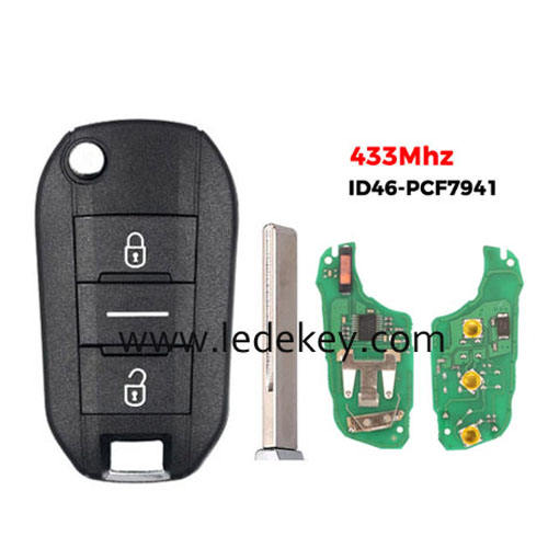 Peugeot 2 button flip remote key FSK 433mhz ID46-PCF7941 chip (407/HU83 blade ) For Peugeot 208 2008 301 308 508 5008 RCZ Expert