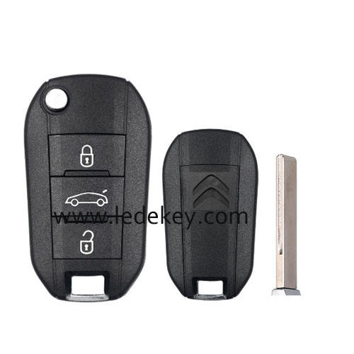 Citroen 3 button flip remote key shell with logo with 407(HU83) blade