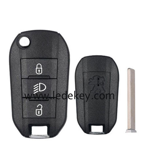 Peugeot 3 button Light button flip remote key shell with logo with 307(VA2) blade