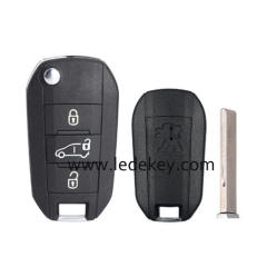 Peugeot 3 button Model C flip remote key with logo 433mhz HITAG AES 4A chip (HU83 blade ) For Peugeot 308 508 3008 Expert Partner