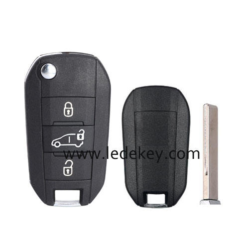 Peugeot 3 button Model C flip remote key NO LOGO 433mhz HITAG AES 4A chip (HU83 blade ) For Peugeot 308 508 3008 Expert Partner