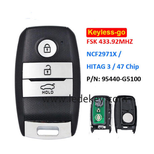 Kia 3 button Keyless-go smart key 433MHz ID47 chip (PN: 95440-G5100) For Kia Niro 2016-2018
