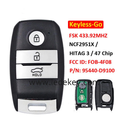 Kia 3 button Keyless-go smart key 433MHz ID47 chip (PN: 95440-D9100) For Kia Sportage 2016-2018