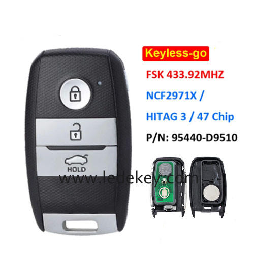 Kia 3 button Keyless-go smart key 433MHz ID47 chip (PN: 95440-D9510) For Kia Sportage 2019-2020