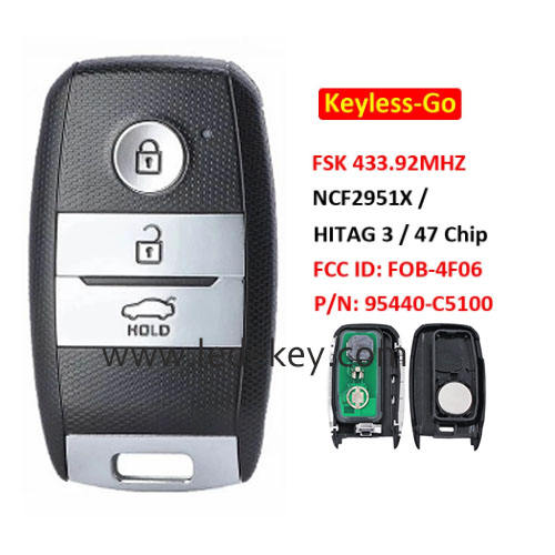 Kia 3 button Keyless-go smart key 433MHz ID47 chip (PN: 95440-C5100) For Kia Sorento 2015-2017