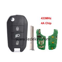 Peugeot 3 button Model B flip remote key with logo 433mhz HITAG AES 4A chip (HU83 blade ) For Peugeot 308 508 3008 Expert Partner