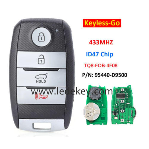 Kia 4 button Keyless-go smart key 433MHz ID47 chip (PN: 95440-D9500 FCC ID: TQ8-FOB-4F08) For Kia Sportage 2018-2020