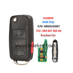 Keyless Go VW 3+1 button Smart Key With 315Mhz ID48 Chip FCC ID: 5K0837202AK/BJ P/N: NBG010206T For Volkswagen Tiguan Beetle EOS GOLF JETTA PASSAT 2011-2017 (Models with Prox)