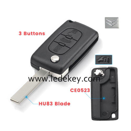 Citroen HU83(407) blade 3 buttons flip remote key shell (No battery place )