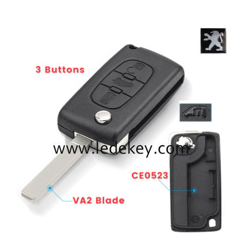 Peugeot VA2(307) blade 3 buttons flip remote key shell (No battery place )