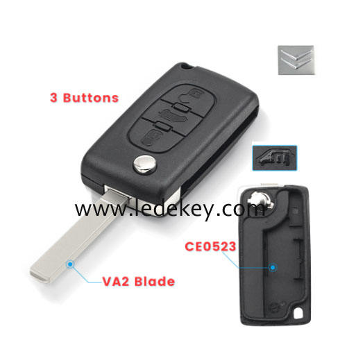Citroen VA2(307) blade 3 buttons flip remote key shell (No battery place )