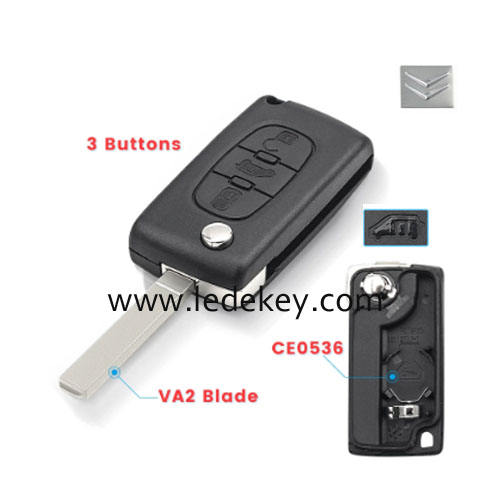 Citroen VA2(307) blade 3 buttons flip remote key shell (With battery place )