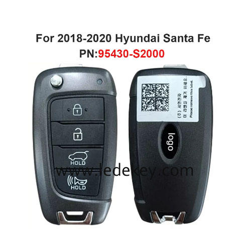 Original PCB Hyundai 4 Button Remote Flip Key For For 2018-2020 Hyundai Santa Fe  Remote 433MHz  PN Number 95430-S2000 FCCID TQ8-RKE-4F39 RKE-4F39