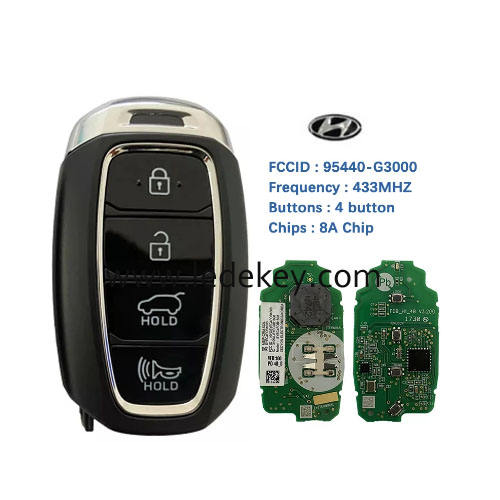 Original Genuine Hyundai 4 Button Smart Key For Hyundai Elantra GT 2018-2020 Remote 433MHz 8A Chip PN Number 95440-G3000 FCCID Number NYOSYEC4FOB1608