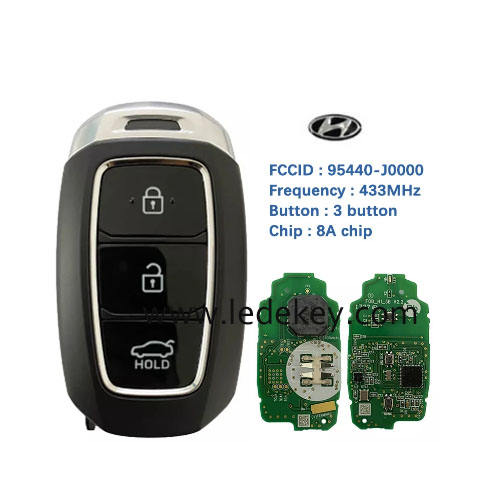 Original Genuine Hyundai 3 Button Smart Key For Hyundai Accent 2018-2020 Remote 433MHz 8A Chip FCCID Number 95440-J0000