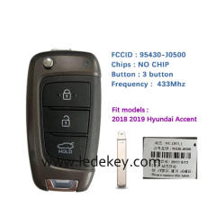 Original Hyundai 3 Button Smart Remote Key For 2018 2019 Hyundai Accent 433MHz  FCCID Number 95430-J0500 95430-H5500 95430-H5600 Universal