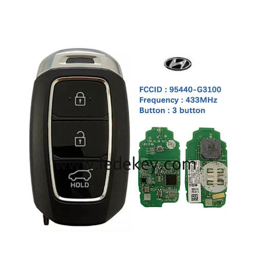 Original Genuine Hyundai 3 Button Smart Key For Hyundai I30 2018 2019 Remote 433MHz  FCCID Number 95440-G3100 PN number SYEC3F0B1608