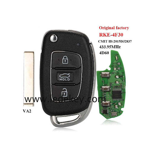 Original 3 Button Flip Remote Key For Hyundai Verna Remote 433MHz 4D60 Chip FCCID Number RKE-4F30 2015DJ2837