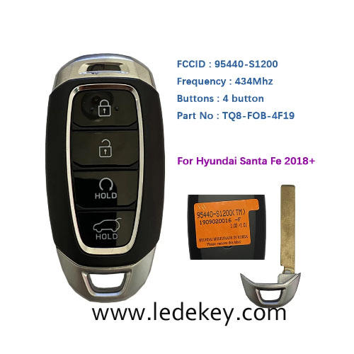 Aftermarket Hyundai 4 Button Smart Key For Hyundai Santa Fe 2018+ Remote 433MHz FCCID Number 95440-S1200 P/N Number TQ8-FOB-4F19