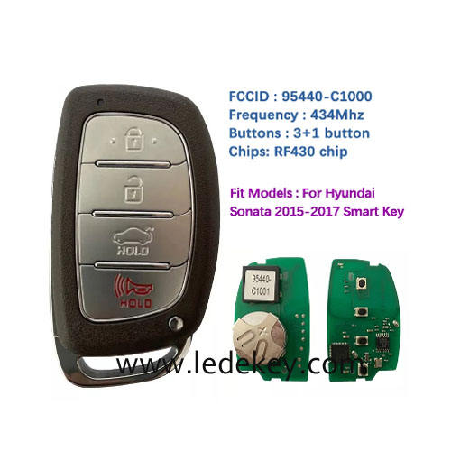 Aftermarket Hyundai 4 Button Smart Key For Hyundai Sonata 2015-2017 Remote 433MHz 8A chip FCCID Number 95440-C1001 95440-C1000 PN Number CQOFD00120