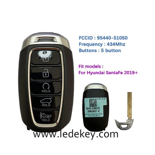 Aftermarket Hyundai 5 Button Smart Key For Hyundai Santa Fe 2019+ Remote 433MHz  FCCID Number 95440-S1050