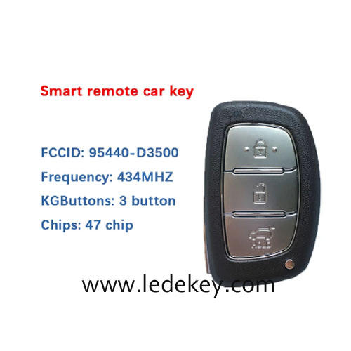 Aftermarket Hyundai 3 Button Smart Key For Hyundai Tucson 2019 Remote 433MHz ID47 chip FCCID Number 95440-D3500