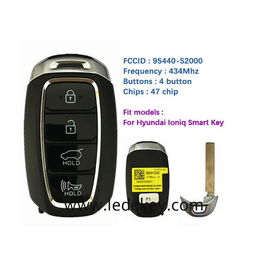 Aftermarket Hyundai 4 Button Smart Key For Hyundai Santa Fe 2018-2021 Proximity Remote 433MHz ID47 chip FCCID Number 95440-S2000 PN Number TQ8-FOB-4F19