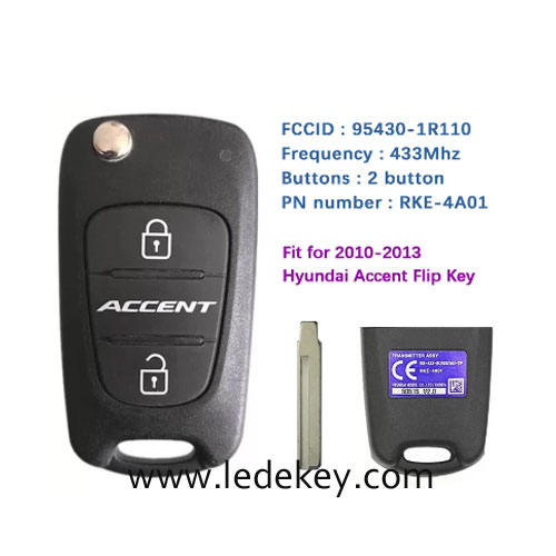 Original Hyundai 3 Button Smart Key For Hyundai Accent 2010-2013 Remote 433MHz ID46 chip FCCID Number 95430-1R110 PN Number RKE-4A01