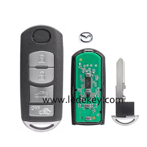 Mazda 4 Button（off button）smart key card with 433Mhz ID49 chip  Model SKE13E-01 SKE13E-02