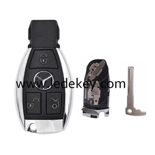 Benz 3 button smart key shell with double battery clamp and blade with logo