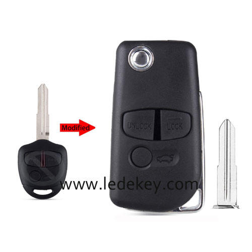 Mitsubishi 3 button modified remote key shell with right blade with logo