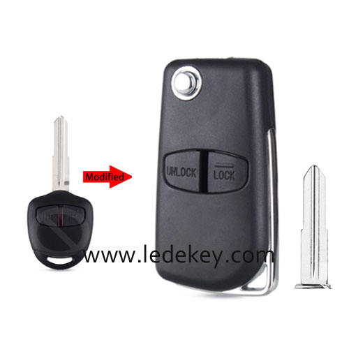 Mitsubishi 2 button modified remote key shell with right blade with logo