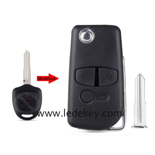 Mitsubishi 3 button modified remote key shell with left blade with logo
