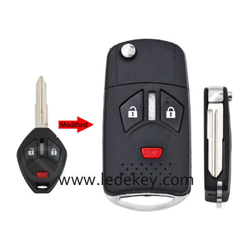 Mitsubishi 2+1 button modified remote key shell with right blade with logo